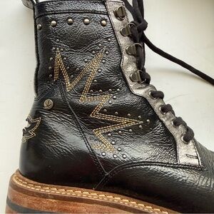 Mezcalero Black Leather Studded Moto Ankle Boots Zip Lace 7.5 37